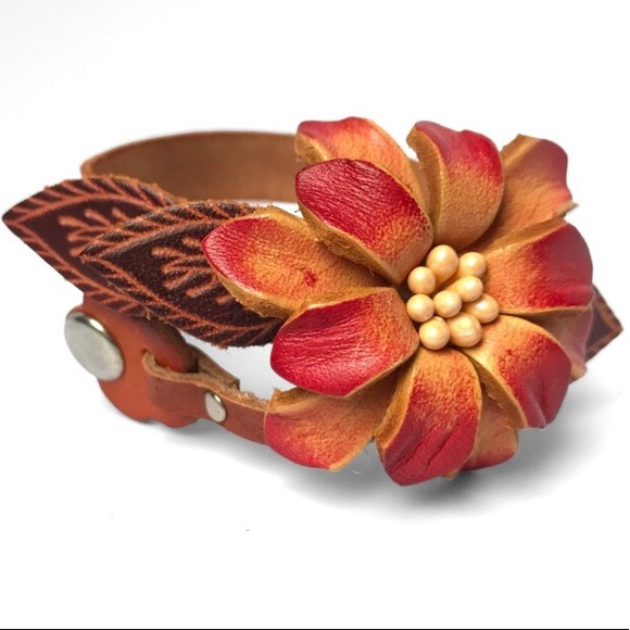 Handmade handcrafted genuine leather wrap bracelet choker necklace - Picture 3 of 4